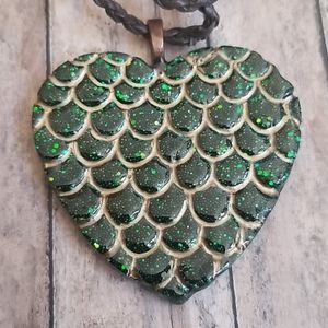 Large Mermaid Scales Heart Resin Necklace